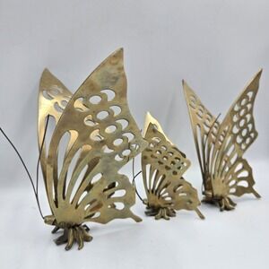 Vintage MCM Brass Butterflies Set of 3 Standing and Hanging Wall Decor Hollywood